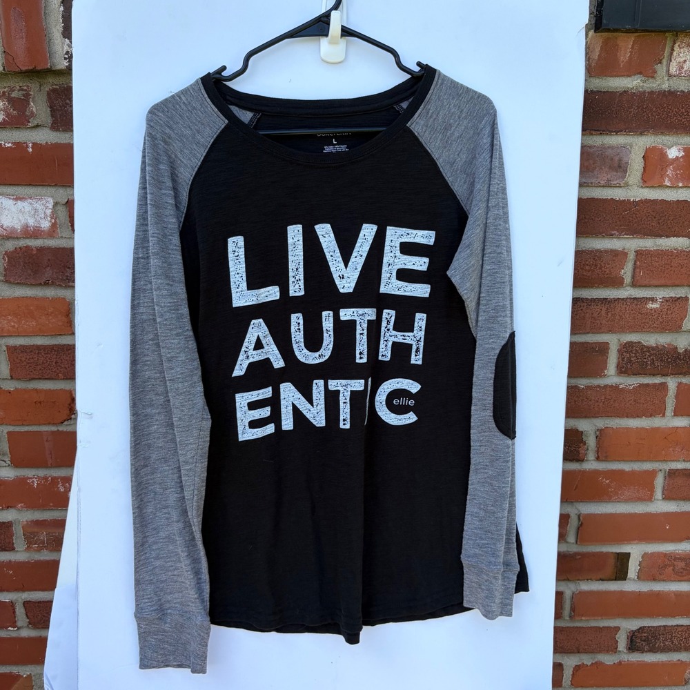 Boxercraft‎ Live Authentic Raglan Graphic Tee Black Grey Elbow Patch Large